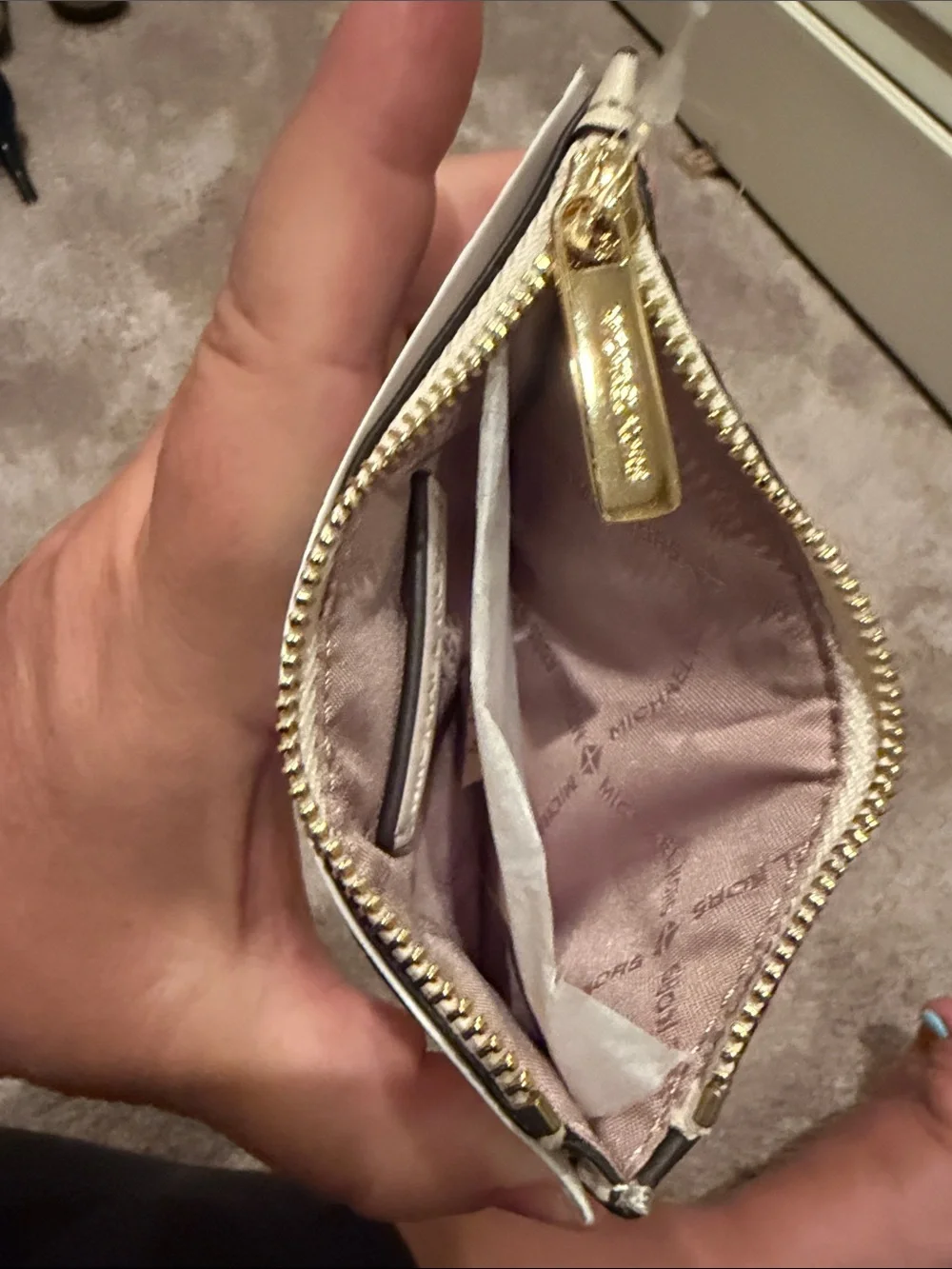Michael Kors Cream Croc-Embossed Card Wallet with Gold Logo